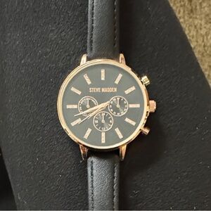 Steve Madden Black and Gold Chronograph Watch